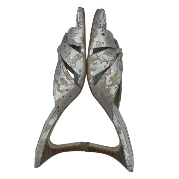 Steve MADDEN P-Kiss Champagne Sparkling Brocade Slide Leather Sandals Size 8.5 - Picture 5 of 13